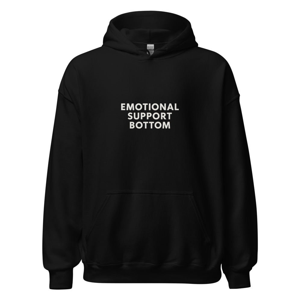 EMOTIONAL SUPPORT ANIMAL typography Hoodie front view — Wandering With Pride