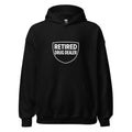 Shield with 'RETIRED DRUG DEALER' text Hoodie front view — Wandering With Pride