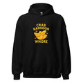 Illustration of a cartoon crab with heart-shaped eyes and mouth, text 'CRAB RANGOON WHORE' Hoodie front view — Wandering With Pride