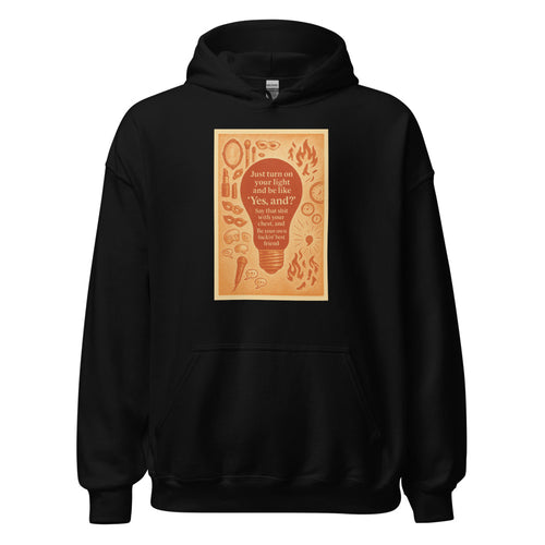 Lightbulb surrounded by symbolic objects with motivational typography Hoodie front view — Wandering With Pride