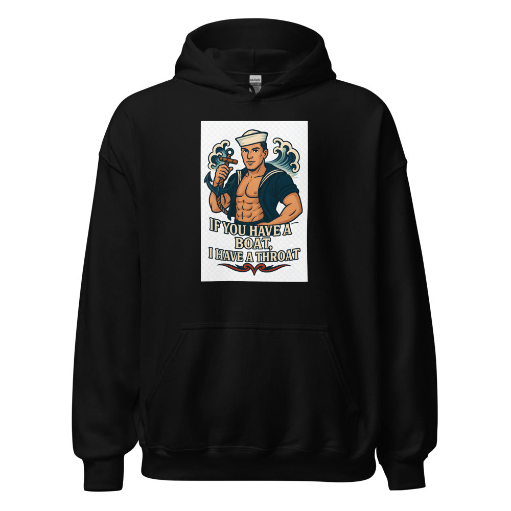 Cartoon sailor holding a cross with meme text Hoodie front view — Wandering With Pride