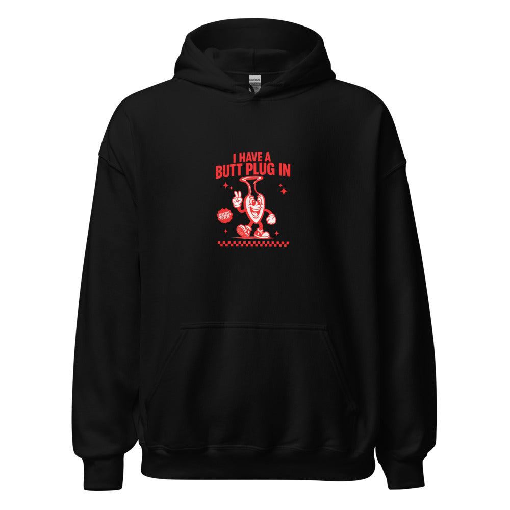 anthropomorphic butt plug character illustration Hoodie front view — Wandering With Pride