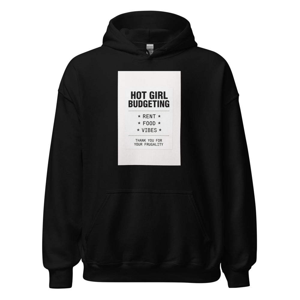 Hot Girl Budgeting typography Hoodie front view — Wandering With Pride