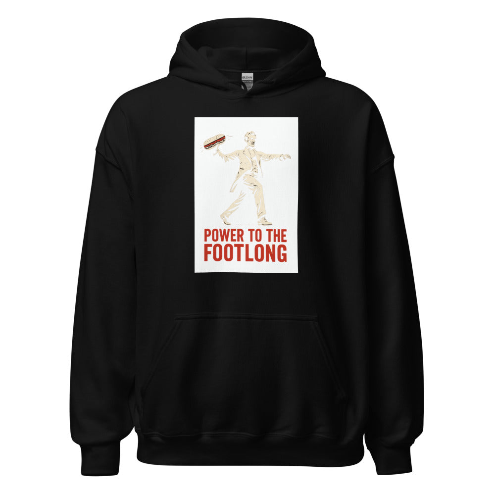 Man in suit and tie holding a sandwich leg, stylized illustration Hoodie front view — Wandering With Pride