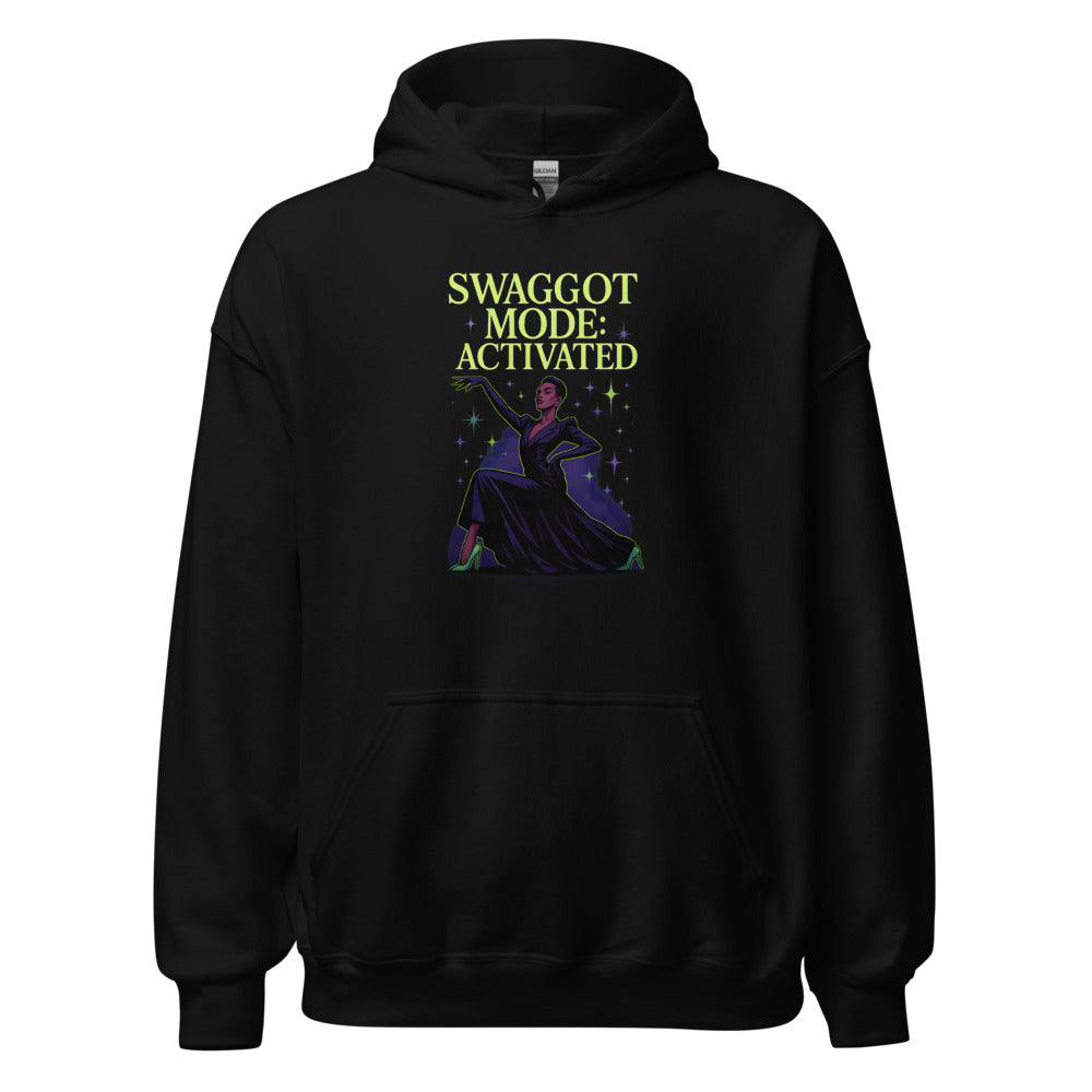 abstract female figure in dynamic pose surrounded by vibrant music energy Hoodie front view — Wandering With Pride