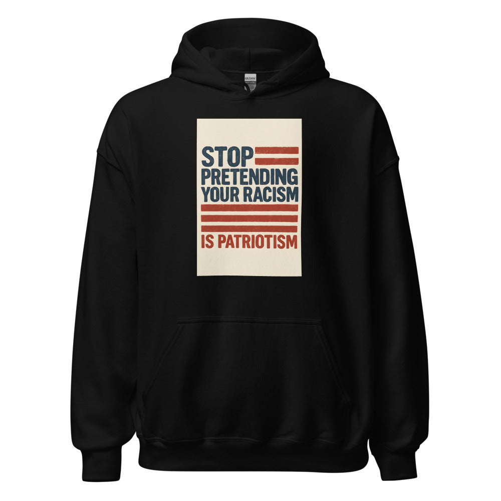Political typography slogan with American flag color palette Hoodie front view — Wandering With Pride