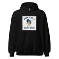 cartoon woman in yellow dress holding umbrella in rain Hoodie front view — Wandering With Pride