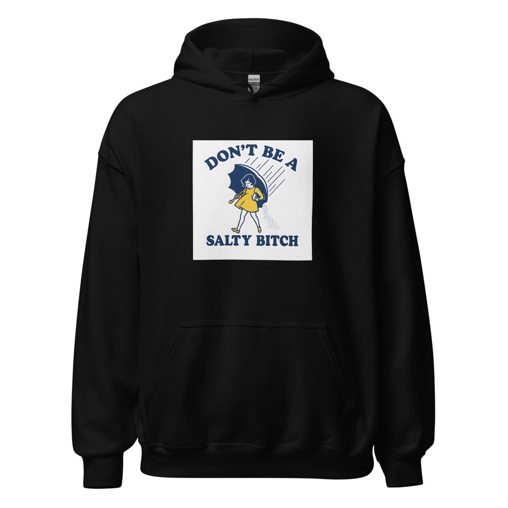 cartoon woman in yellow dress holding umbrella in rain Hoodie front view — Wandering With Pride