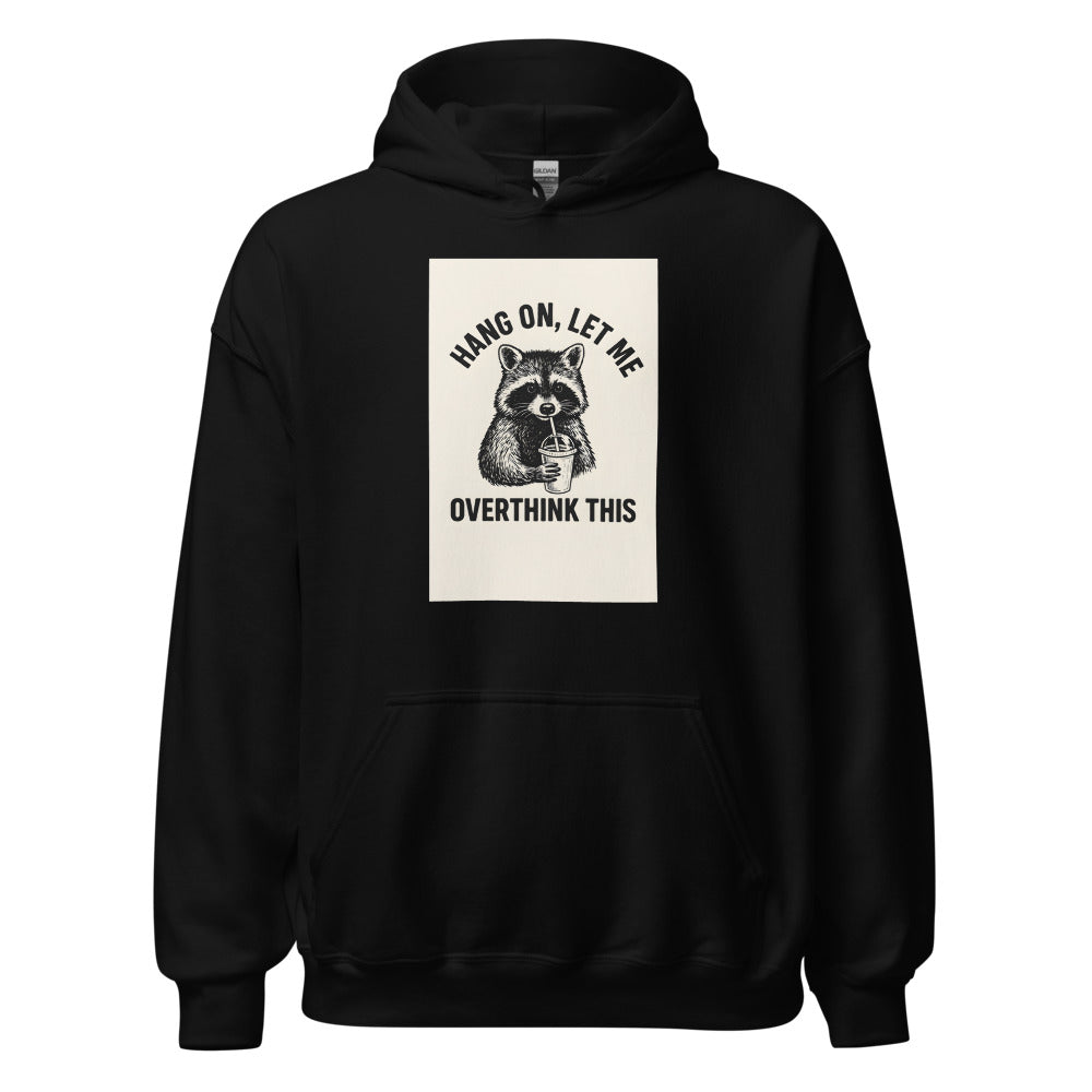 raccoon holding coffee cup with straw, illustration Hoodie front view — Wandering With Pride