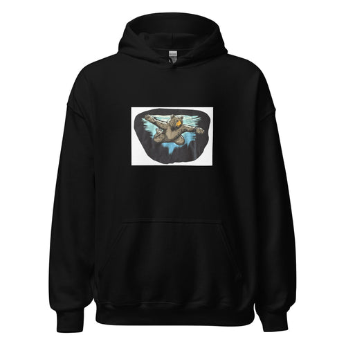 bear illustration in mid-air flight pose Hoodie front view — Wandering With Pride