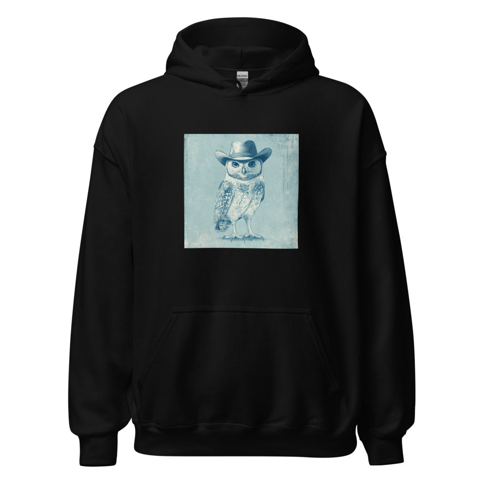 owl wearing a cowboy hat illustration Hoodie front view — Wandering With Pride