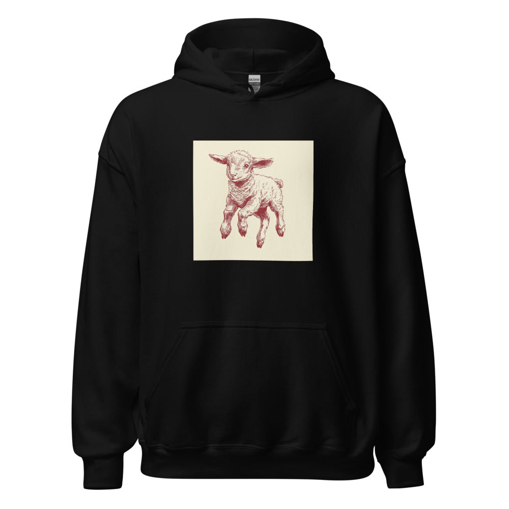 playful lamb illustration Hoodie front view — Wandering With Pride
