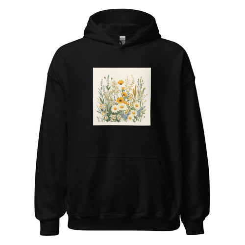 vibrant wildflower bouquet illustration with layered blooms and naturalistic arrangement Hoodie front view — Wandering With Pride