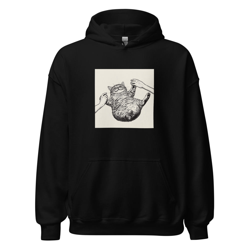 cat being held by small hands illustration Hoodie front view — Wandering With Pride