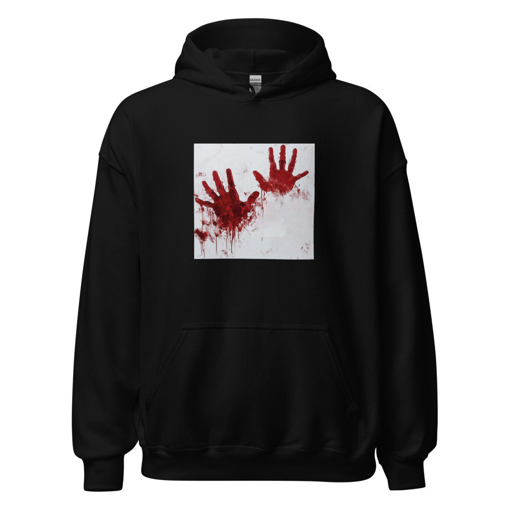 Blood handprint illustration Hoodie front view — Wandering With Pride