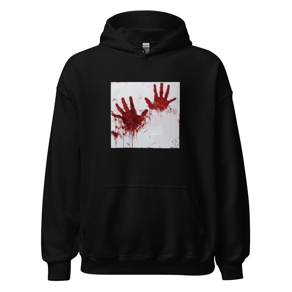 blood-stained handprint illustration Hoodie front view — Wandering With Pride