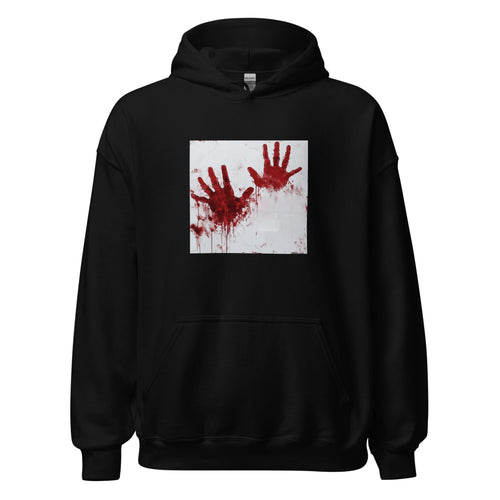 blood-stained handprint illustration Hoodie front view — Wandering With Pride