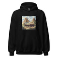 covered wagon illustration with mountain backdrop Hoodie front view — Wandering With Pride