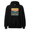 Mountain Range Adventure Illustration with 'Explore More' text Hoodie front view — Wandering With Pride