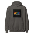 W O K E typography Hoodie front view — Wandering With Pride