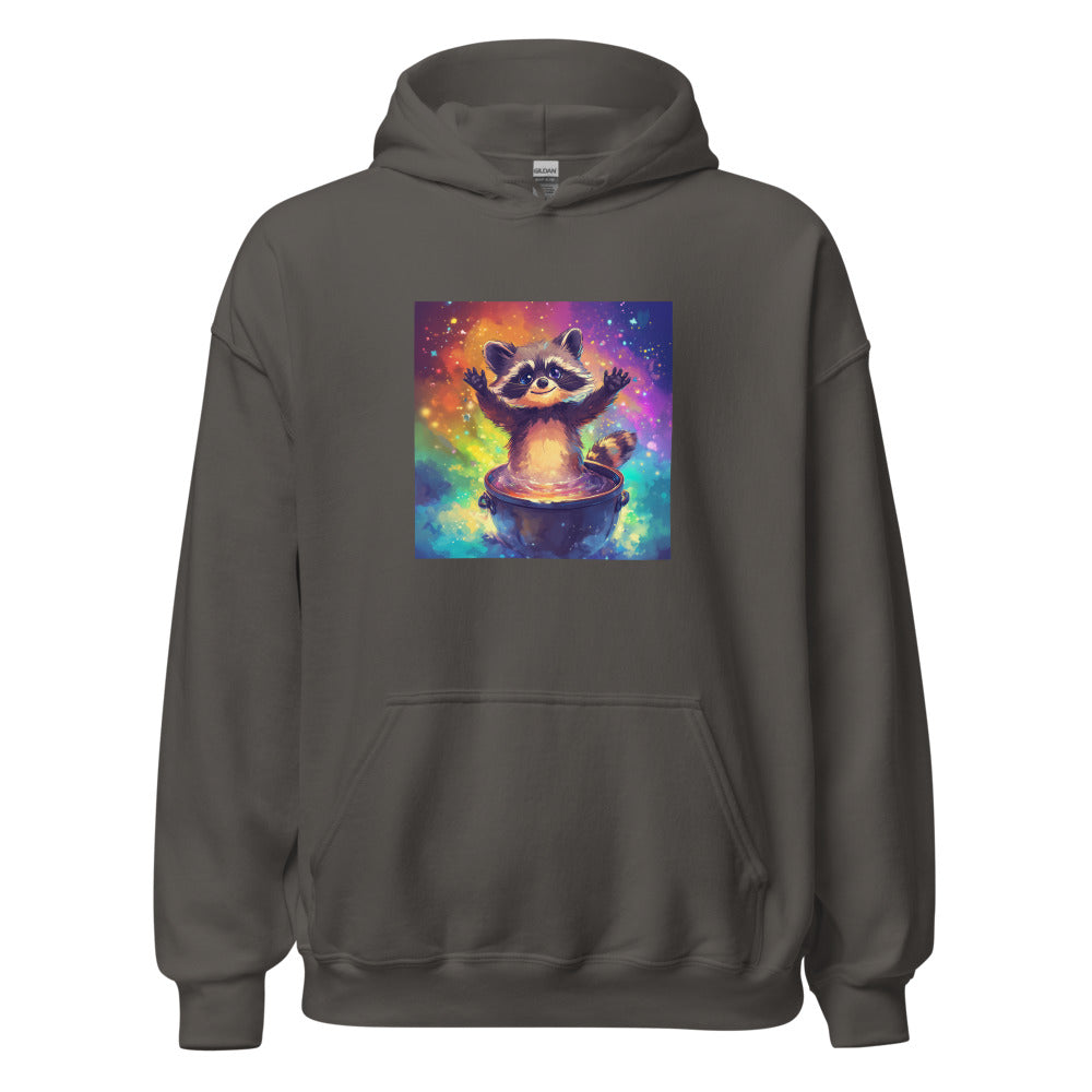 Raccoon emerging from a pot of stew Hoodie front view — Wandering With Pride