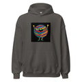 Smiling anthropomorphic striped ball with raised arms and a V-shape Hoodie front view — Wandering With Pride