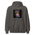 rainbow raccoon illustration with sunglasses and hat under stars and crescent moon Hoodie front view — Wandering With Pride