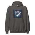 unicorn's head with a sword through its body, metallic-crystalline style Hoodie front view — Wandering With Pride
