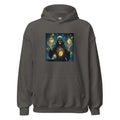 skeleton holding glowing d20 dice in a hooded cloak Hoodie front view — Wandering With Pride