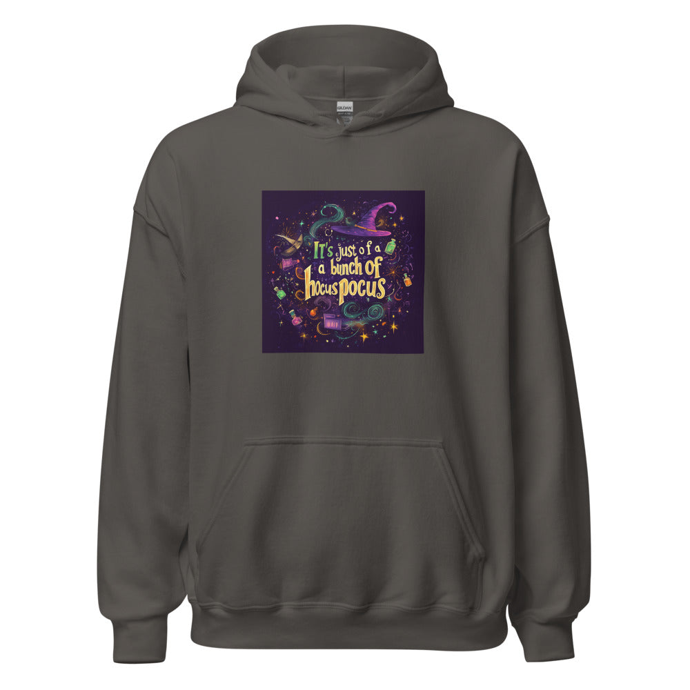 witch's hat and broom illustration with occult book motif Hoodie front view — Wandering With Pride