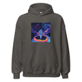 meditating figure with swirling colorful aura illustration Hoodie front view — Wandering With Pride