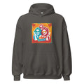 cartoon illustration of two playful queer women with sunglasses and a palm tree, branded 'Hot & Prowd' Hoodie front view — Wandering With Pride