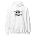 JUST typography Hoodie front view — Wandering With Pride