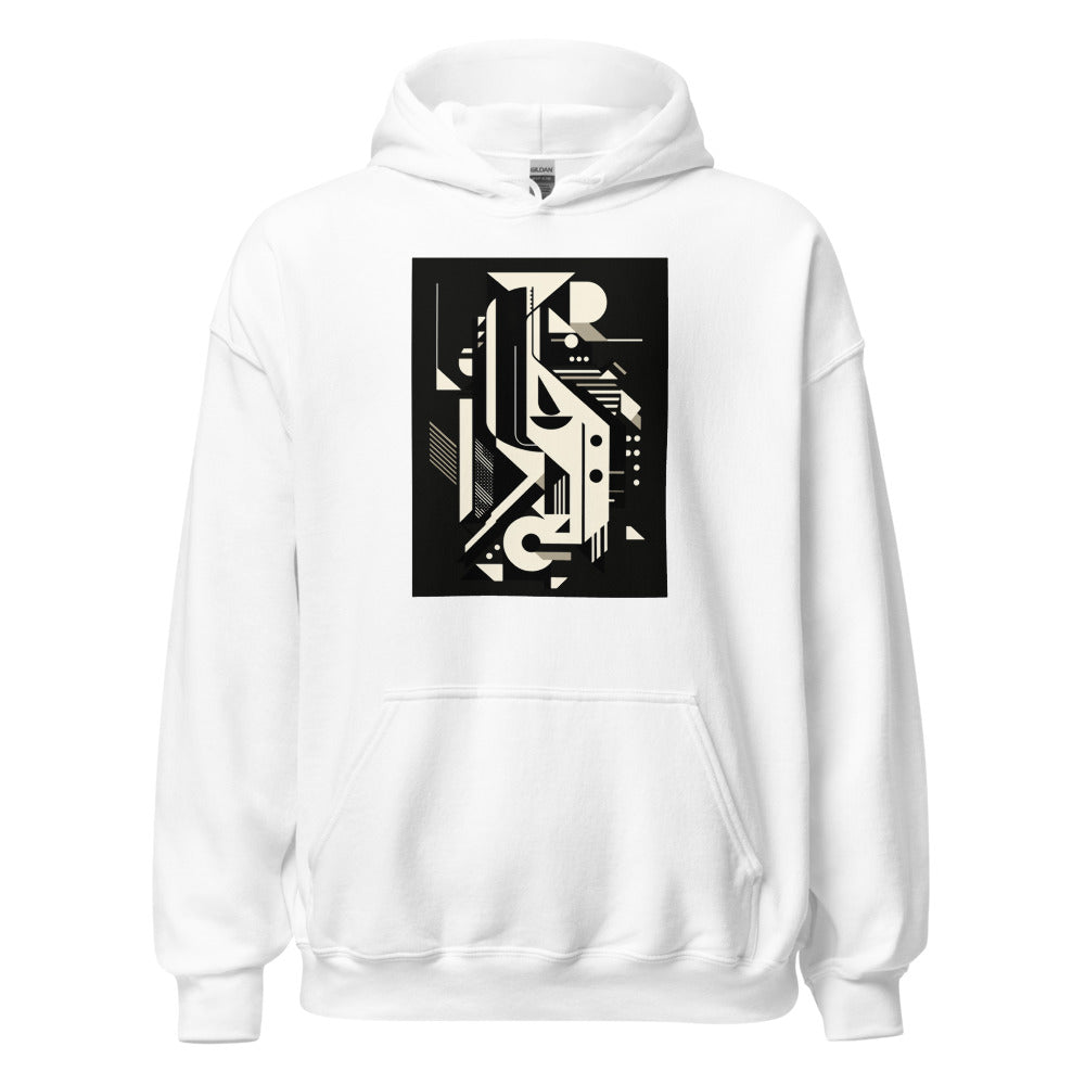 Abstract black-and-white face illustration Hoodie front view — Wandering With Pride