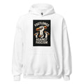 illustration of a white hand holding a giant sandwich with 'FOOTLINGS AGAINST FASCISM' text Hoodie front view — Wandering With Pride