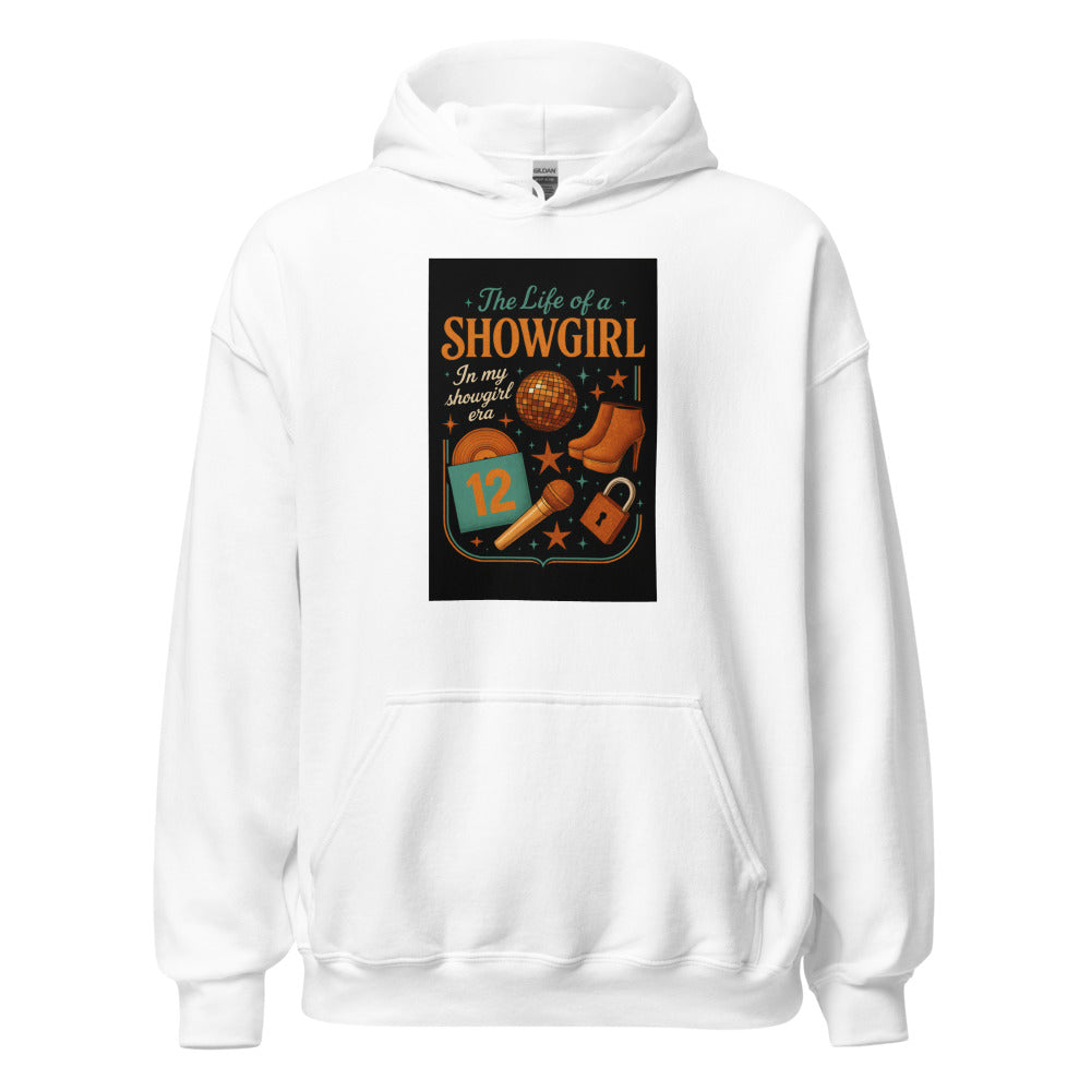 1970s Showgirl Illustration Hoodie front view — Wandering With Pride