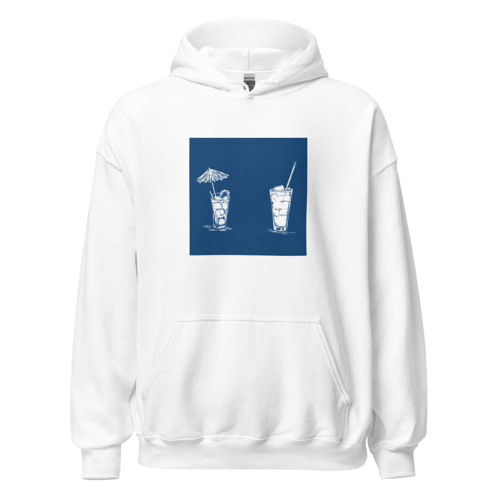 stylized tropical drink illustration with two glasses (one with umbrella, one with citrus slice) Hoodie front view — Wandering With Pride