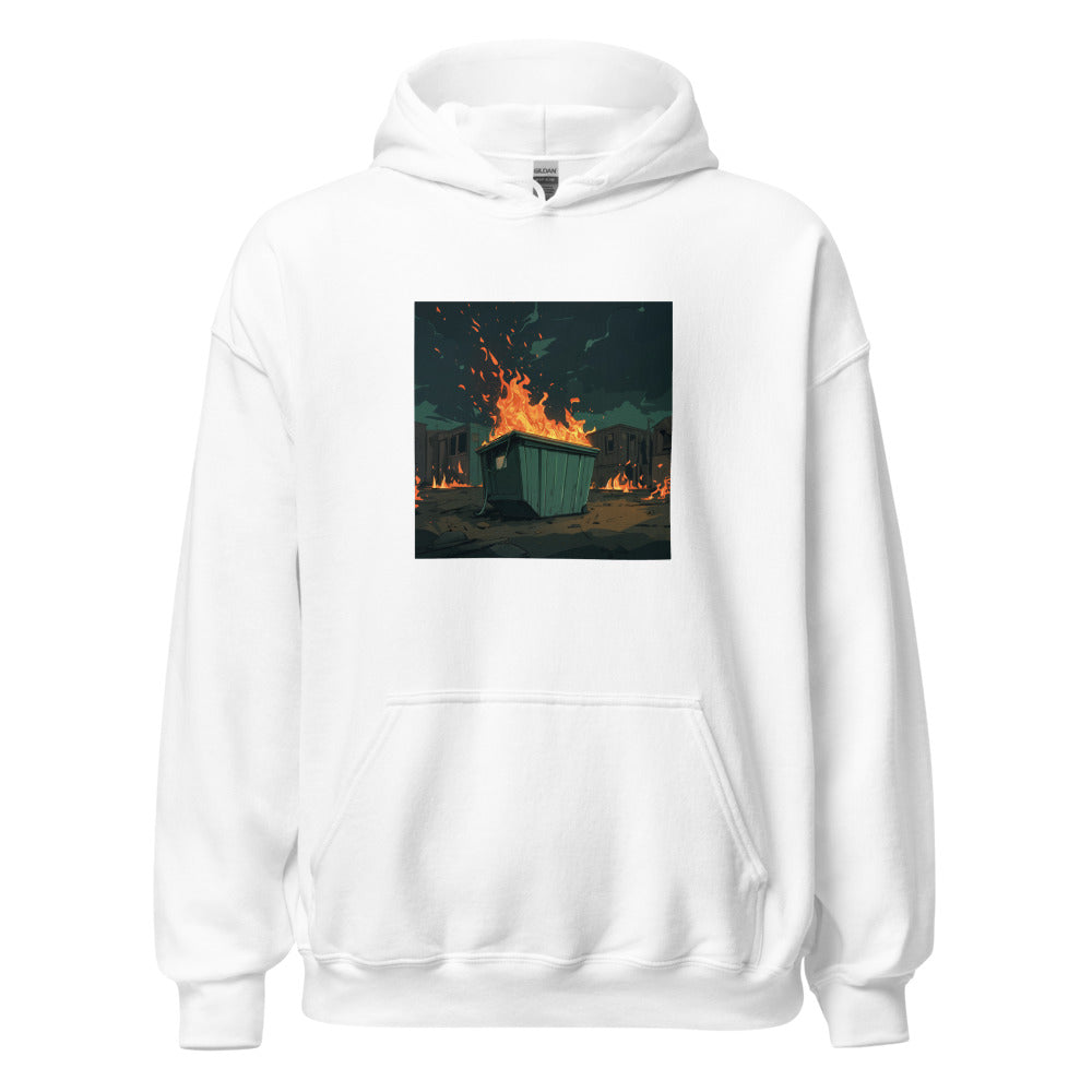 green dumpster on fire illustration Hoodie front view — Wandering With Pride