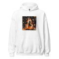 Woman in fiery flowing gown surrounded by apocalyptic flames Hoodie front view — Wandering With Pride