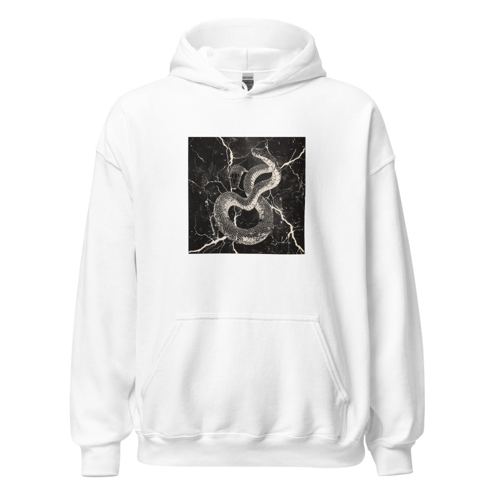 snake coiled around a skull surrounded by electrical sparks Hoodie front view — Wandering With Pride
