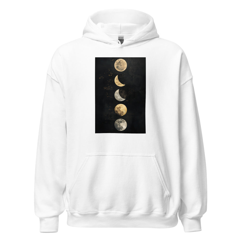 Phases of the Moon - Full, Crescent, and New Moons Hoodie front view — Wandering With Pride