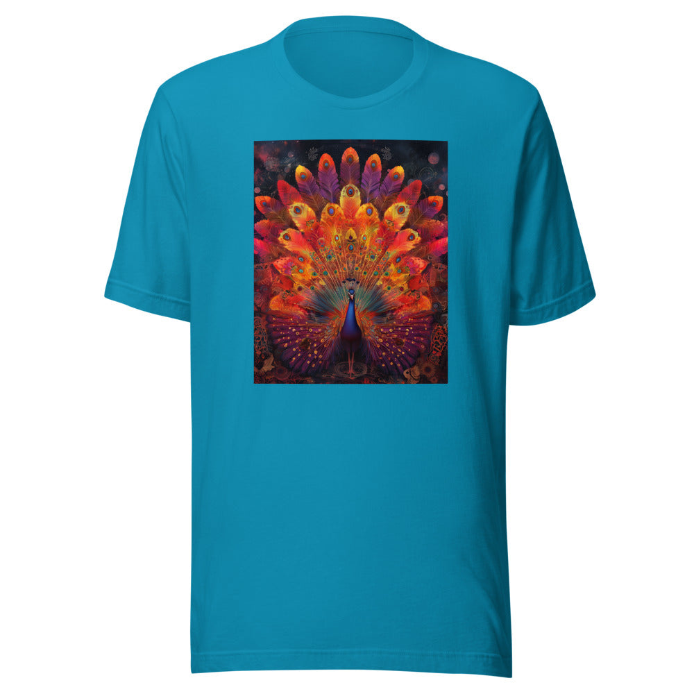 peacock tail illustration Tee front view — Wandering With Pride