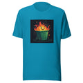 cartoon-style trash can with sun emoji emerging from flames Tee front view — Wandering With Pride