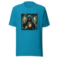skeleton holding two dice in a mystical dark atmosphere Tee front view — Wandering With Pride