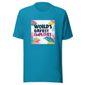 WORLD'S GAYEST EMPLOYEE typography Tee front view — Wandering With Pride