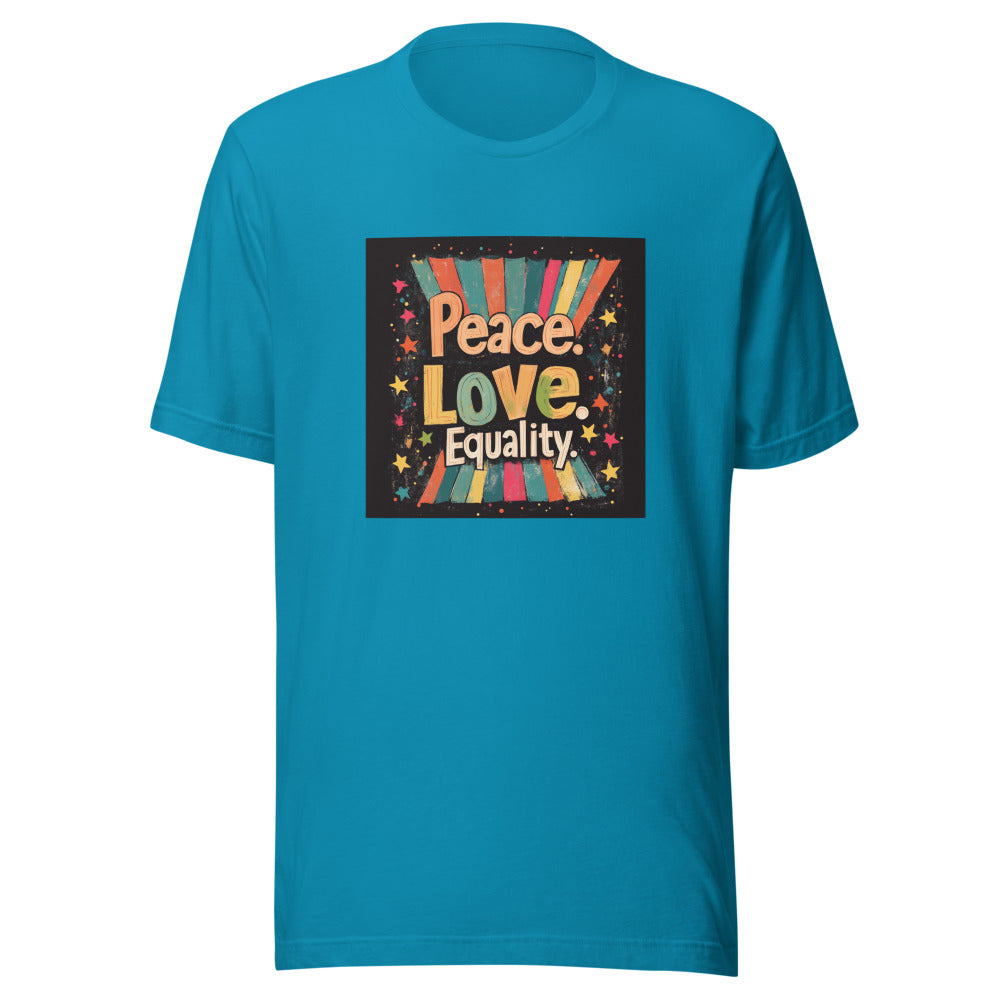 Peace. Love. abstract typography Tee front view — Wandering With Pride