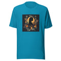 stylized illustration of a woman's profile with crescent moon, stars, flames, and leaves Tee front view — Wandering With Pride