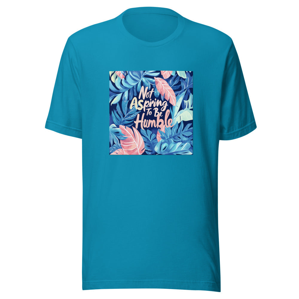 Not Aspring To Be Humble illustration with florals, leaves, birds, and animals Tee front view — Wandering With Pride