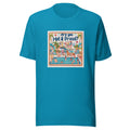 beach scene illustration with slogan 'Are you hot and proud?' Tee front view — Wandering With Pride