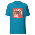 illustration of three stylized queer men with tropical backdrop and 'HOT & PROUD' text Tee front view — Wandering With Pride